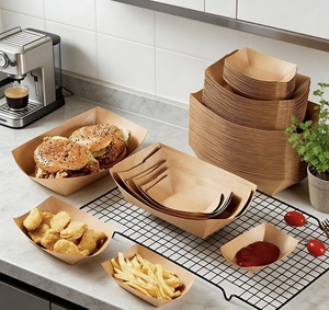 Plateau à sushi en papier kraft brun imprimé sur mesure, jetable, pour la restauration rapide et les collations (vente en gros) - Product Image 1
