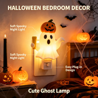 Veilleuse LED d'Halloween en forme de citrouille fantôme, rotative à 360°, lumière douce et chaude, décoration d'intérieur effrayante pour les fêtes, cadeau en gros