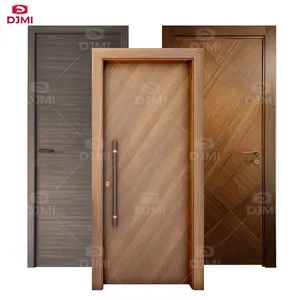 American Latest Design Modern Apartment Solid Wooden Door Veneer Panel Black Walnut Interior Room Door