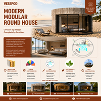 Maisonnette de luxe moderne préfabriquée en bois, structure circulaire, construction rapide, chambre à coucher, design européen, villa hôtel respirante