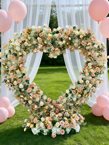 Kunstbloemen achtergrond van zijde, rode rozen, hartvormige bloemenboog, 7-8ft hoog, verstelbaar, afneembaar, handgemaakt, bruiloft - Product Image 4