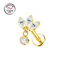 ASTM F136 Titanium Horse-eye Zircon Fine Dangle Earrings Moon Pendant Body Piercing Jewelry G23 Ear Cartilage Helix Stud Labret