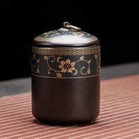Boîte à thé hermétique en céramique pour café, diverses tailles, motif lotus, double couche, en porcelaine en forme de gourde, pour thé Pu-erh, idéale comme cadeau