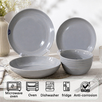Service de table en porcelaine classique de luxe Guangda, vaisselle en grès premium, assiettes et bols gris brillants, compatibles lave-vaisselle et four, pour la maison et la cuisine