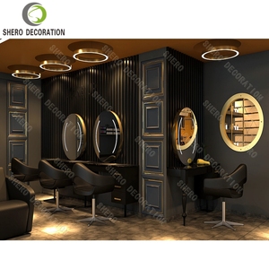 Estación de pelo para barbería Espejo de barbería moderno con iluminación Diseño personalizado Diseño de mostrador de peluquería - Product Image 3