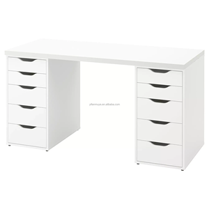 <span class=keywords><strong>Coiffeuse</strong></span> moderne en chêne blanc avec miroir sur pied, design à panneaux amovibles, grands tiroirs de rangement pratiques - Product Image 2