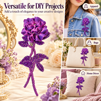 Applique de rose en satin perlé violet faite à la main, patch brodé floral à coudre pour vêtements, sacs, décoration intérieure, artisanat DIY