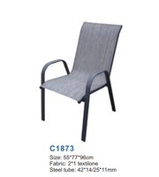 Fauteuil de patio d'extérieur en acier à dossier haut, chaise de salle à manger d'extérieur empilable, chaise de patio en toile empilable