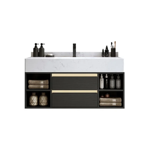 Ensemble <span class=keywords><strong>de</strong></span> vanité <span class=keywords><strong>de</strong></span> salle <span class=keywords><strong>de</strong></span> bains flottante chaude moderne avec évier en céramique simple 2 tiroirs et étagères ouvertes - Product Image 2