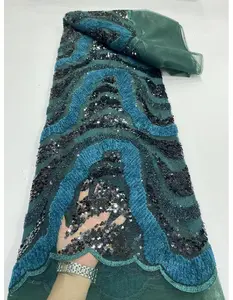 최신 디자인 아프리카 스타일 프랑스 레이스 더블 나일론 로프 자수 레이스 여성 스팽글 레이스 직물 의류 액세서리