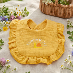 Bavoirs pour bébé super doux à volants, 2 couches de coton mousseline, bavoirs anti-<span class=keywords><strong>bave</strong></span> pour nourrissons en période de dentition, avec broderie mignonne - Product Image 4