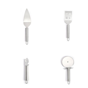 Ensemble d'ustensiles de cuisine miniatures en acier inoxydable avec manche plat : spatule à pizza, rouleau à pâtisserie, couteau, ouvre-bouteille, ouvre-boîte, outils de cuisine - Product Image 3