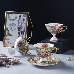 Retro Nordic Ceramic <b>Coffee</b> <b>Cup</b> <b>and</b> <b>Saucer</b> Western People Gold Line Set Creative Gold Edge Water <b>Cup</b> Matte Afternoon Flower Tea - Product Image 6