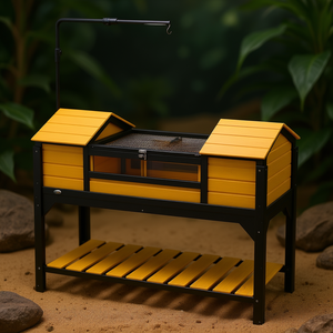Terrario para Tortuga Amarilla con Tapa Abatible, Soporte para Lámpara Ajustable, Estante de Almacenamiento, Hábitat para Reptiles al Aire Libre, Diseño Moderno - Product Image 2