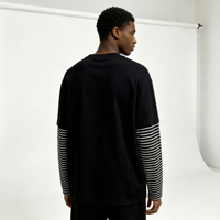 T-shirt à manches longues double couche en coton 100% rayé, coupe oversize, design d'usine, vêtement décontracté pour homme