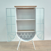 Nouveautés : Armoire de rangement rustique style ferme avec grande porte vitrée arquée, dessus en bois et structure en fer robuste, pour bar domestique, entrée et salon