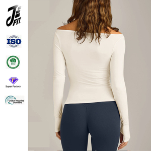 Camiseta de Yoga Feminina de Manga Longa Off-Shoulder, Ajustada, de Secagem Rápida, em Poliamida, para Treinamento de Pilates e Fitness - Product Image 3