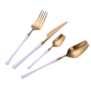 卸売ファッション304金属食器セット高品質ステンレス鋼ゴールドカトラリーセットウェディングナイフフォーク & ナイフとスプーン
