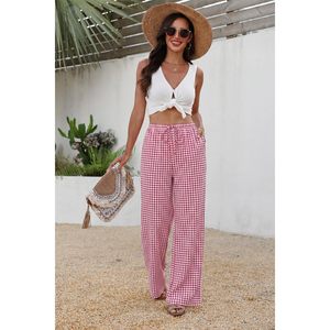 Women's Linen Summer Palazzo Pants Wide Leg High Waist <b>Flowy</b> Beach Trousers With Pockets Breathable Lightweight - Product Image 3