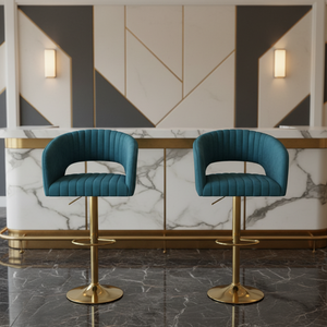 Taburete de Bar de Terciopelo de Lujo con Base de Metal Dorado, Silla Giratoria Ajustable para Barra de Cocina, Muebles Modernos para Cocina - Product Image 1
