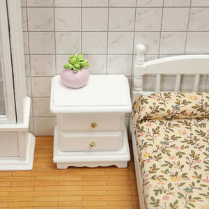 1:12 DIY Wood Toy Dollhouse Bedroom Scene Play House with <b>White</b> <b>Bedside</b> <b>Table</b> Ornament Mini Model Dollhouse - Product Image 4