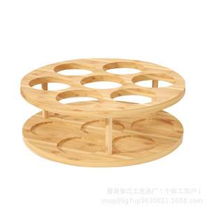 Bamboo rotating cup holder/water bottle organizer with handle, <b>kitchen</b> water cup storage <b>rack</b>. - Product Image 5