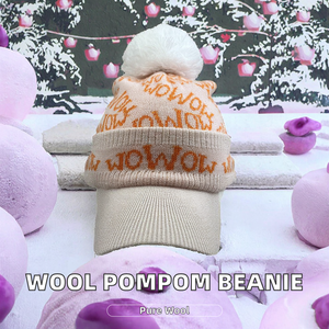 Gorro de Invierno de Punto con Logotipo Jacquard, Diseño 2025, Unisex, Moderno, de Alta Calidad, 100% Lana, con Pompón Plegable, para Esquí y Viajes - Product Image 2