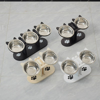 Support de gamelle surélevé vertical réglable en bois pour chat avec bols à nourriture et à eau, station d'alimentation et table à boire