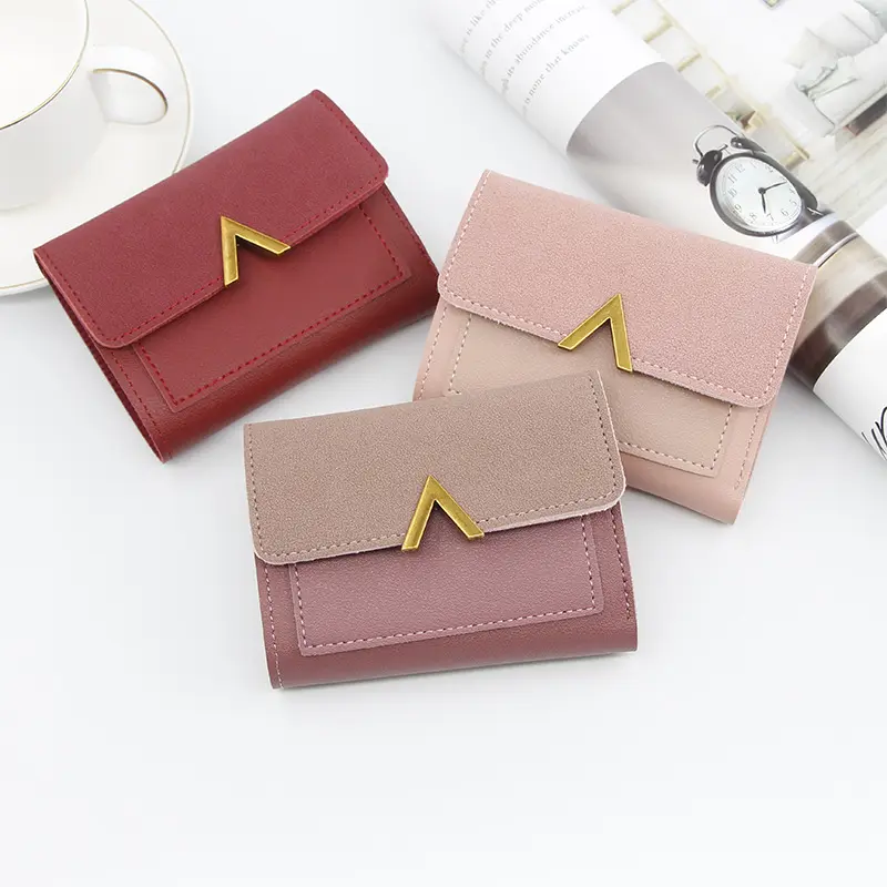 Customised Fashion High Quality Small PU Leather Credit Card holder Short Girls Wallets Women Coin Purse