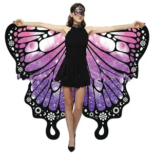 Kostum sayap kupu-kupu cetak dua sisi, kostum Halloween kupu-kupu dewasa, pakaian panggung, karnaval, pesta pernikahan, kostum wanita