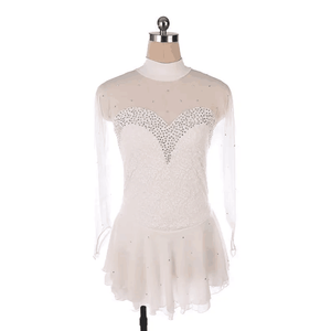 Vestido de patinaje artístico Rosa elegante para mujer con cuello alto y mangas largas con adornos de diamantes de imitación en forma de corazón - Product Image 6