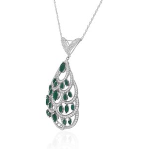 Jewelspaark Water Drop Pendant Necklace 2.50 Cttw White Green CZ 925 Sterling Silver Rhodium Plated Luxury 18-Inch <b>Rope</b> <b>Chain</b> - Product Image 2