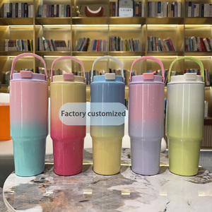 Mugs à café en acier inoxydable de 30 oz avec logo personnalisé, nouveau dégradé de couleurs estivales, thermos/flasques, gobelet à boire avec paille, poignée portable - Product Image 2