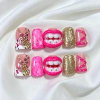 Ongles de luxe faits main en forme de bec de canard, 10 pièces, lèvres 3D, signes de dollar, style Baddie, ongles à presser de luxe, vente en gros