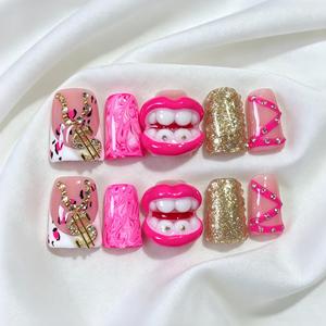 <span class=keywords><strong>Uñas</strong></span> Postizas <span class=keywords><strong>de</strong></span> Lujo Hechas a Mano, 10 Piezas, Forma <span class=keywords><strong>de</strong></span> Pico <span class=keywords><strong>de</strong></span> Pato, Labios 3D, Signos <span class=keywords><strong>de</strong></span> Dólar, Estilo Baddie, Venta al Por Mayor - Product Image 2