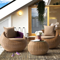 Ensemble de salon de jardin moderne en rotin 2 places avec table basse et chaises pour balcon, cour et villa - Ensemble de jardin trois pièces