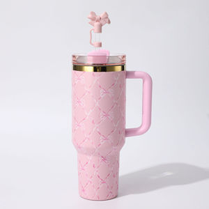 Gobelet de voiture floral de 40 oz avec poignée et paille, en acier inoxydable, isotherme, grande capacité, pour voyage, fabricant - Product Image 4