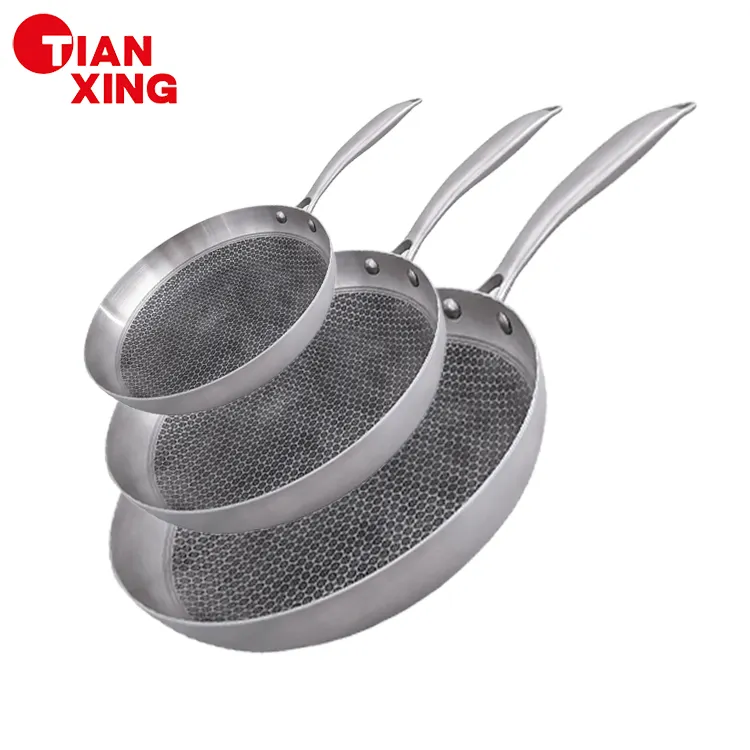 Frigideira Tianxing para cozinha, frigideira tripla de favo de mel, panelas de aço inoxidável antiaderente de indução, conjunto de frigideiras