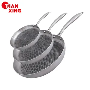 Tianxing Complete Kitchen Fry Pan Honeycomb Skillet Triply Stainless Steel Cookware Induction Nonstick Frying Pan Set Of Pan