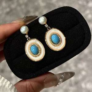 <span class=keywords><strong>Set</strong></span> di Gioielli alla Moda con Collana e Orecchini in Argento Sterling Placcato Oro con Turchese e Madreperla Naturale - Product Image 3