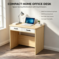 Bureau d'ordinateur avec 2 tiroirs, table d'étude et d'écriture en panneau de particules imitation bois pour chambre et petit bureau