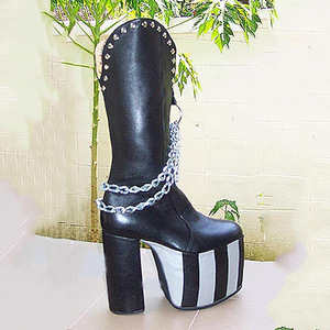 Bottes en <span class=keywords><strong>cuir</strong></span> PU de style punk, grande taille, noires, style rock and roll, bottes mi-hautes, talon épais, <span class=keywords><strong>plateforme</strong></span>, pour hommes et femmes - Product Image 1
