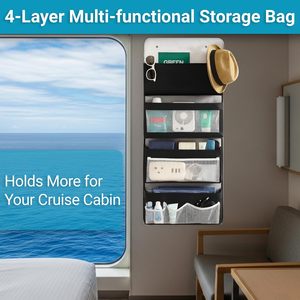 Magnetic Cruise Organizer 4-Layer Over The Door Nylon Hanging Storage For Travel <b>Black</b> 33x15x85cm - Product Image 3
