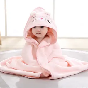 Manta polar de poliéster Coral para bebé, Toalla de baño con capucha para bebé, para niños y niñas, venta directa de fábrica