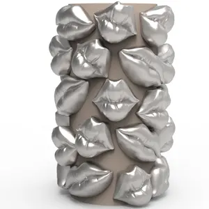 Custom Shaped Copyrighted Original Creative Interior Centerpiece Design Silver Color Ceramic Thick Lips Flower Vase