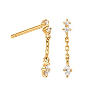 Haute qualité délicate en gros minimaliste Look 925 argent oreille pile chaîne goujon CZ charme cheval oeil goutte longues boucles d'oreilles - Product Image 1