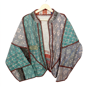 <b>WOODEN</b> <b>BLOCK</b> CRAFT INDIA Hand Quilted Eco-Friendly Vintage Cotton Kantha Jacket Mandarin Collar Autumn/Winter Breathable Women's - Product Image 1