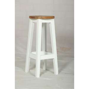 Taburete Muro en Blanco y Natural, Mesa de Centro Pequeña de Madera Maciza de Estilo Nórdico Simple, Mesa Auxiliar Móvil de Madera Maciza - Product Image 4