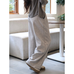 Pantalones de mujer de lana de pierna ancha con cordón elástico de cintura alta detalle de costura resaltada-recto superventas - Product Image 3