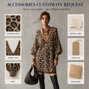 Abito da Donna Personalizzato OEM ODM con Scollo a V, Maniche Lunghe, Stampa Leopardata, Etichetta Privata, Vendita all'Ingrosso, Autunno - Product Image 4